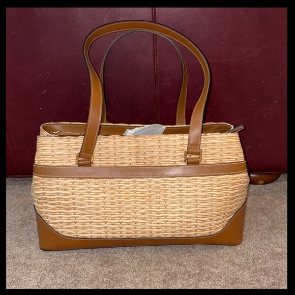 Etienne Aigner Woven Straw & Leather Satchel Bag - Picture 2 of 4